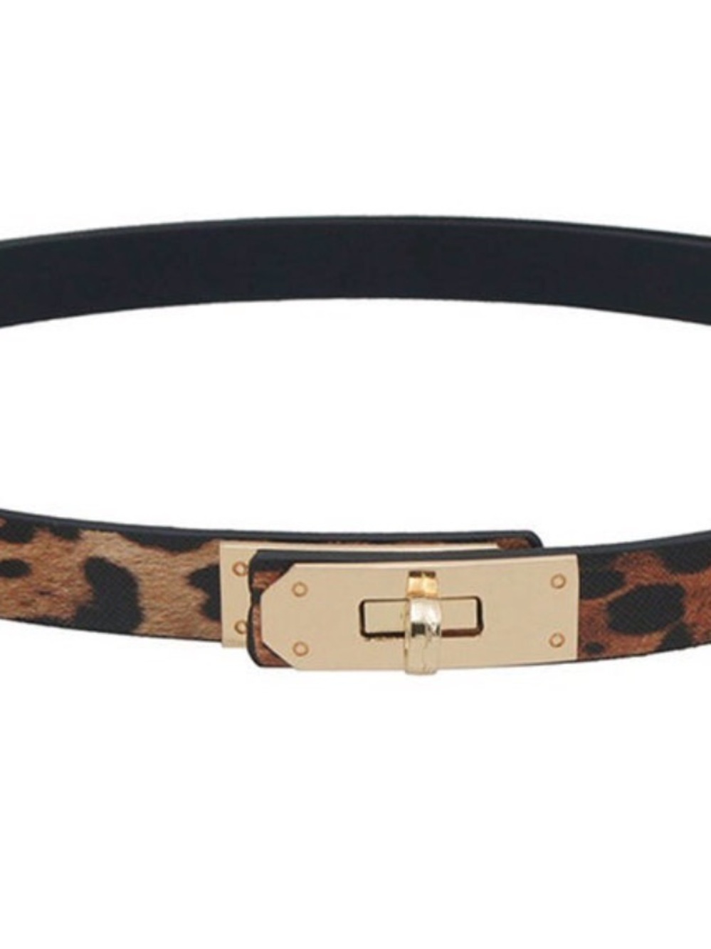 Leopard Print Skinny Belt with Gold Turn-Lock